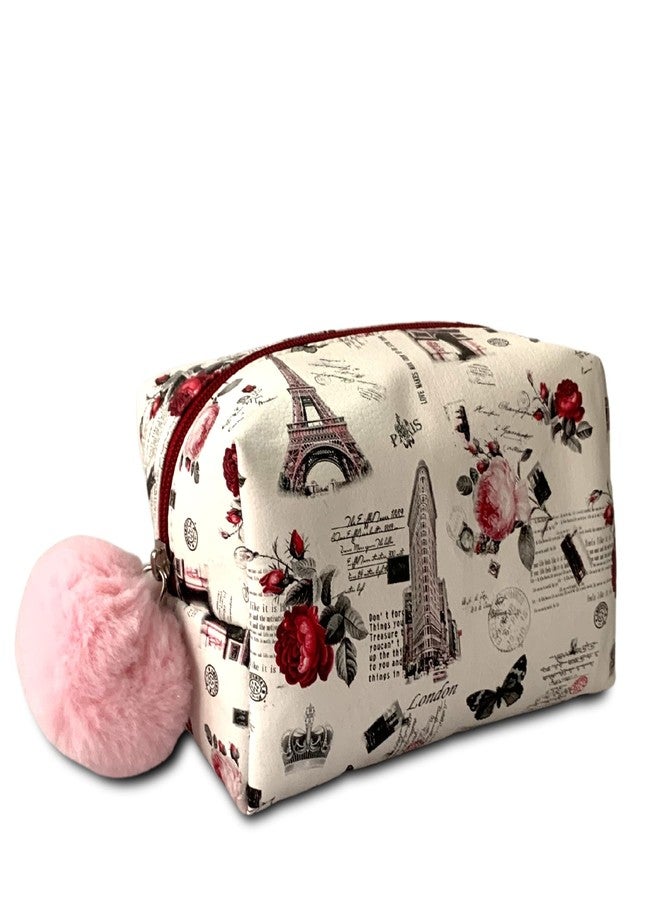 STRUTT A Trip to Paris Toiletry kit, Jewellery Bag, Cosmetic Pouch, Medium Sized DOPP kit for Women (White) - Image 3